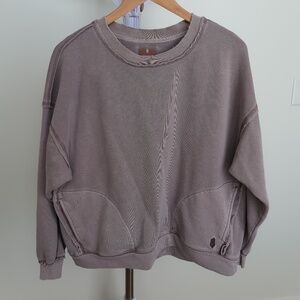 Free People Oversized Cropped Sweatshirt with Side Pockets – Taupe/Mauve